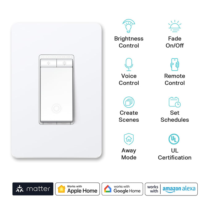 Kasa Matter Smart Dimmer Switch, KS225P3, Single Pole, Need Neutral Wire