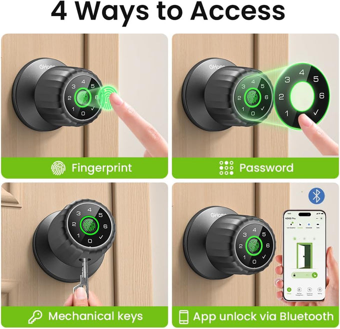 GHome Smart Fingerprint Door Lock, 4-in-1 Smart Lock with Removable Battery