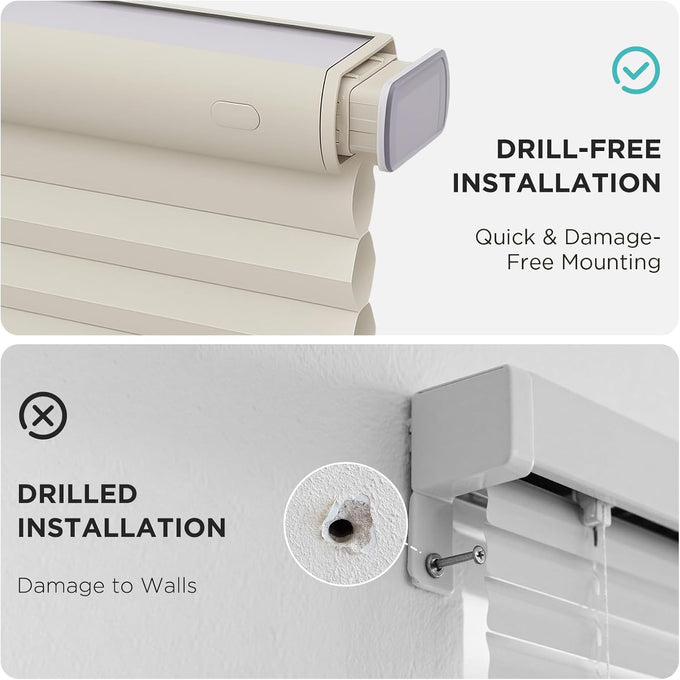 Joydeco No Drill Light Filtering Cellular Shades, 35" W x 64" H, Beige