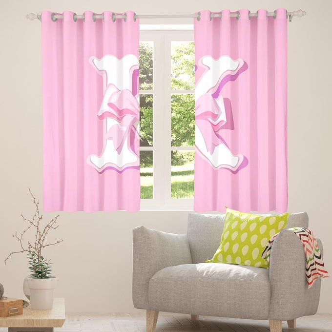 jejeloiu Pink Bowknot Blackout Curtain,(2 Panels,52 x 90 Inch),Gifts Women Teen Girl Initial Letter K Curtains for Bedroom Living Room,Girly Romantic Blackout Curtains,Window Treatments