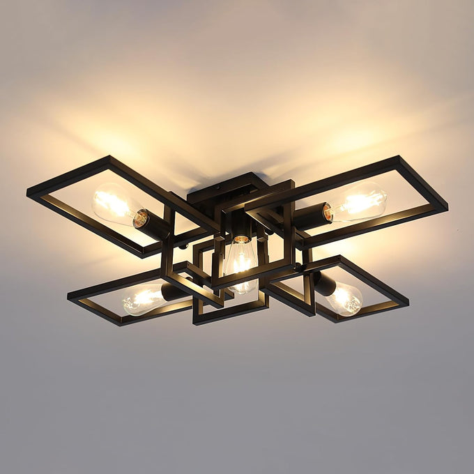 ZGLAOJT 4-Lights Close to Ceiling Light，Black Light Fixture Industrial Flush Mount Ceiling Light ，Farmhouse Chandelier Lighting for Kitchen Island Dining Room Bedroom Foyer Hallway