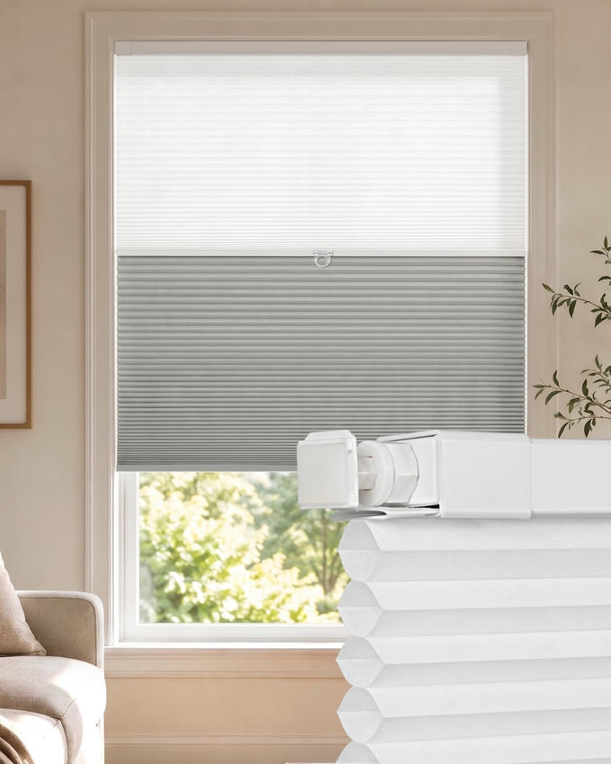 LazBlinds No Drill Cordless Day Night Cellular Shades, 34.5"W x 64"H, White