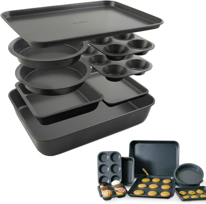 Elbee Home 8 Piece Nesting Bakeware Set, Nonstick Cookie Sheets and Tins