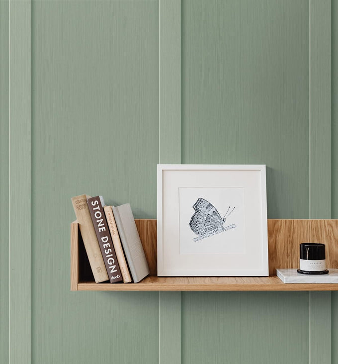 Faux Board and Batten Prepasted Wallpaper (Sage Green)