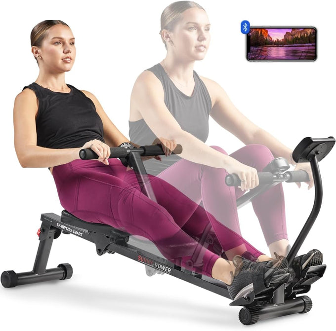 Sunny Health & Fitness Compact Hydraulic Rower with 12-Level Resistance