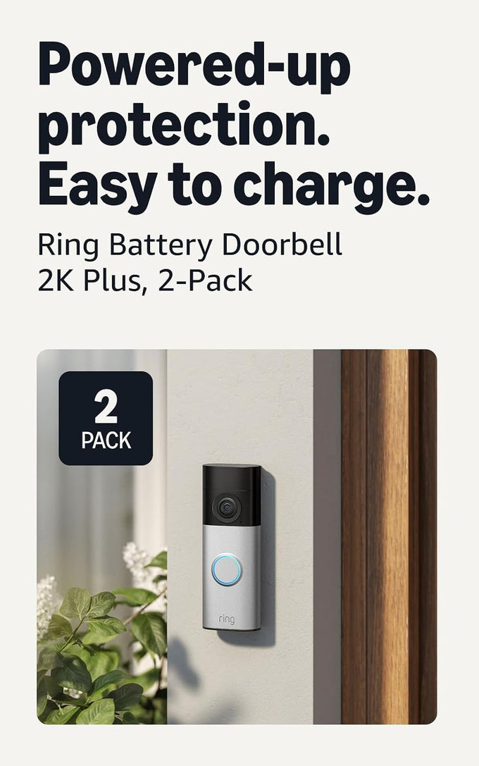 Ring Battery Doorbell 2K Plus (newest model), Retinal 2K with wide-angle video, up to 6x Enhanced Zoom, Night Vision, and Quick Release Battery Pack, Nickel Silver