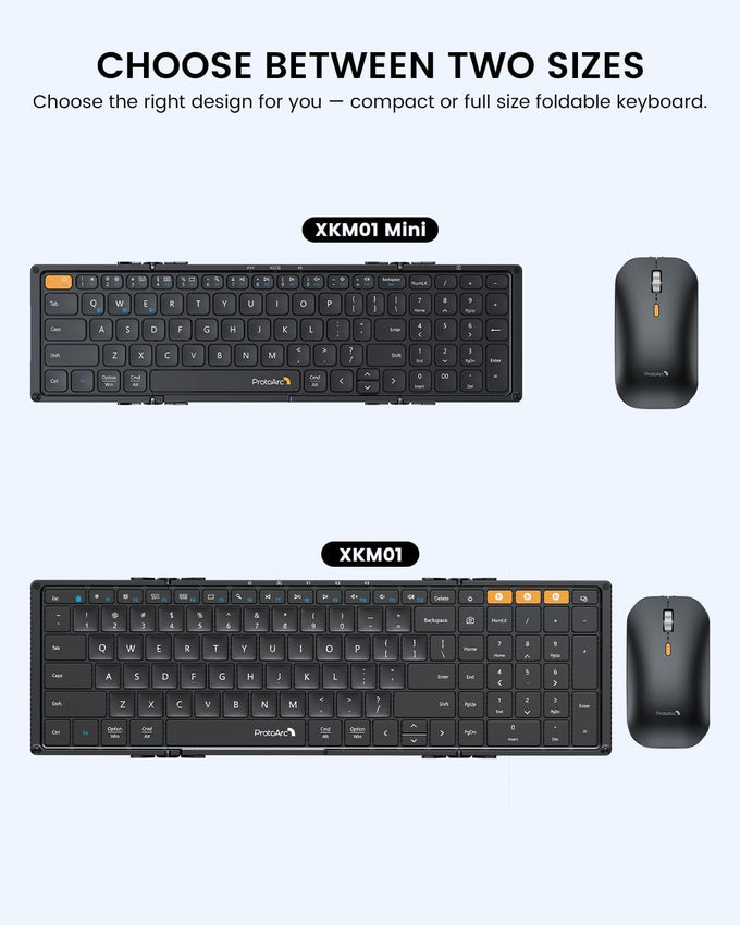 ProtoArc Foldable Keyboard and Mouse, Small Folding Bluetooth Keyboard Mouse Combo for Travel, Pocket-Size Portable Keyboard for iPad, iPhone, Smartphone, Tablet Laptop