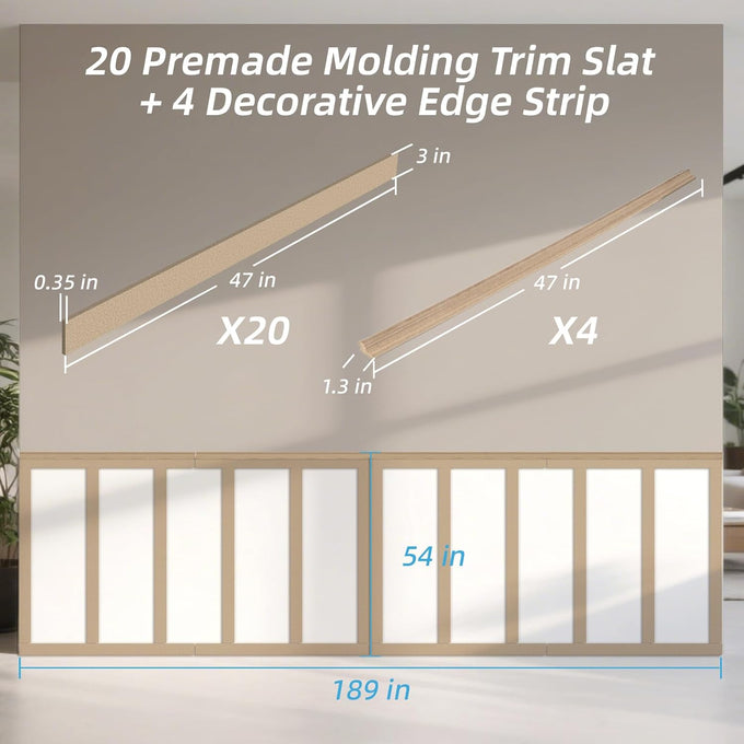 Art3d MDF Premade Paintable Board and Batten Wainscoting Kit, 189 x 54 in