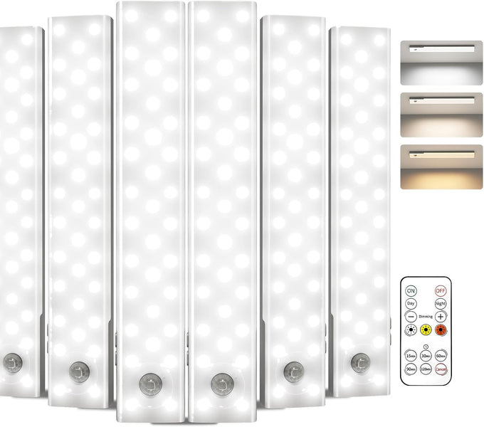 EZVALO 13inch Under Cabinet Lighting with Charging Station, 3200mAh Rechargeable Wireless Motion Sensor Lights, 96 LEDs, 3 Color Temps, Dimmable, Timer, Magnetic, with Remote for Kitchen (6 Pack)