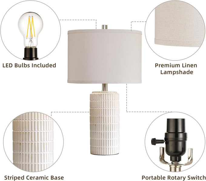 AIEAMPDO 23'' Set of 2 Modern Ceramic Table Lamps for Living Room Bedroom