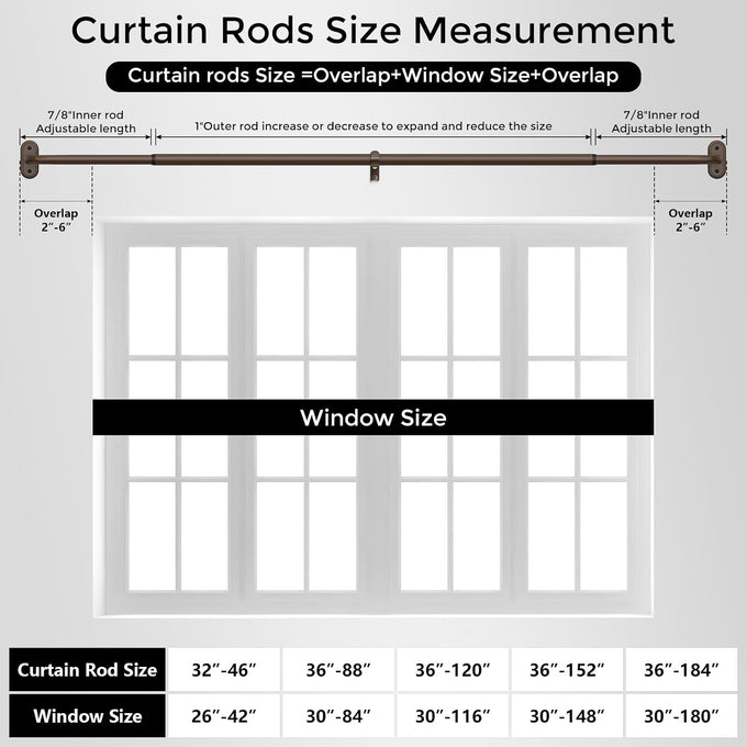 2 Pack Curtain Rod 36-120 Inch, Bronze Curtain Rods for Windows