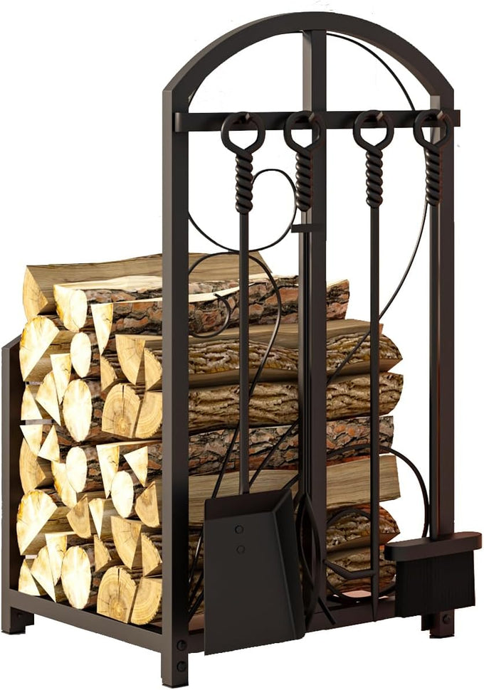 Firewood Storage Rack, Iron, Black, Portable, 20 in