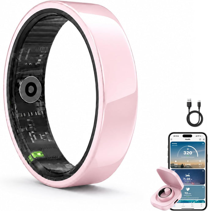 Slim Smart Ring for Women, Ceramic Health Fitness Tracker Pink，10#