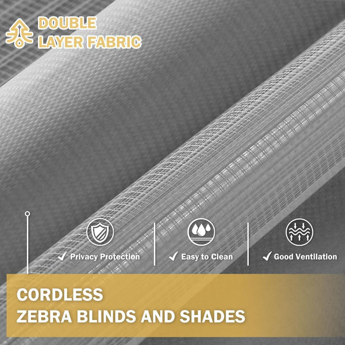 Cordless Zebra Blinds for Windows, 46" W x 72" H Zebra Roller Shades with Valance Free Stop Zebra Roller Shades, Light Control Window Treatments Dual Layer Sheer Blinds for Day and Night, Grey