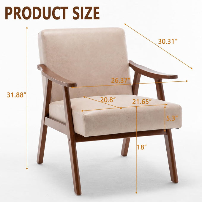 Anwick Mid-Century Accent Chair,Modern Living Room Chairs with Solid Wood Frame,Comfy Velvet Armchair Lounge Reading Chairs for Bedroom Office Small Spaces (Beige)