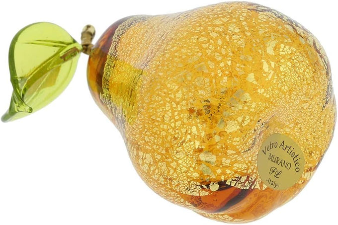 Glass Of Venice Murano Glass Pear Golden Brown Fruit Collectible Figurine for Kitchen Dining Room Home Decoration. Blown Glass Italian Handmade Gift