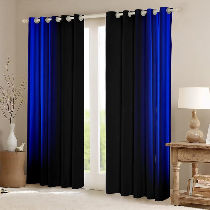 Feelyou Geometric Abstract Ombre Window Curtains for Bedroom Living Room Kids Teens Dark Blue and Black Striped Curtains Decor Modern Fashion Window Drapes Treatments 52W X 84L,2 Panels