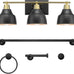 Globe Electric 65554 Barnyard 3-Light Vanity Light, Matte Black, White Interior Shades