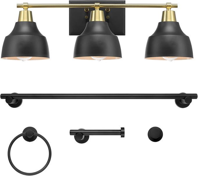 Globe Electric 65554 Barnyard 3-Light Vanity Light, Matte Black, White Interior Shades