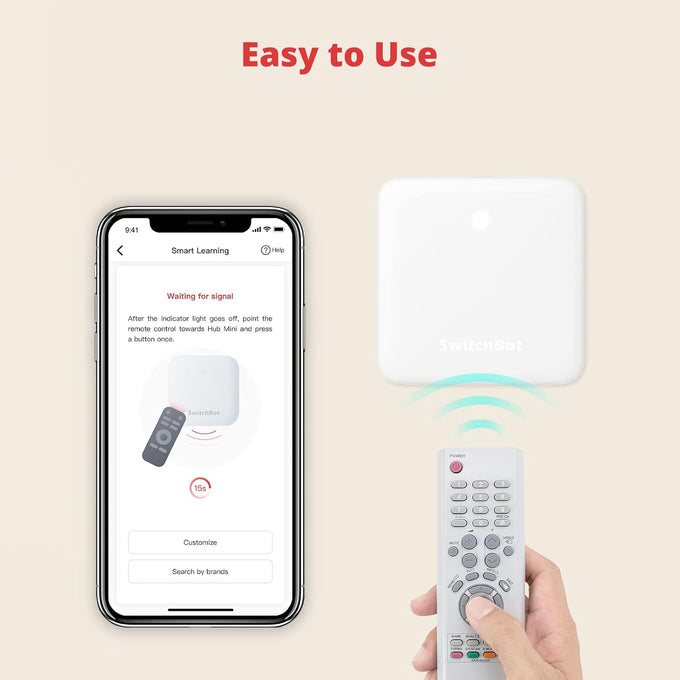 SwitchBot Bot Black & Hub Mini Kit: Automate IR Devices & Physical Switches with Alexa/Google Voice Control, App Scenes & Timers.