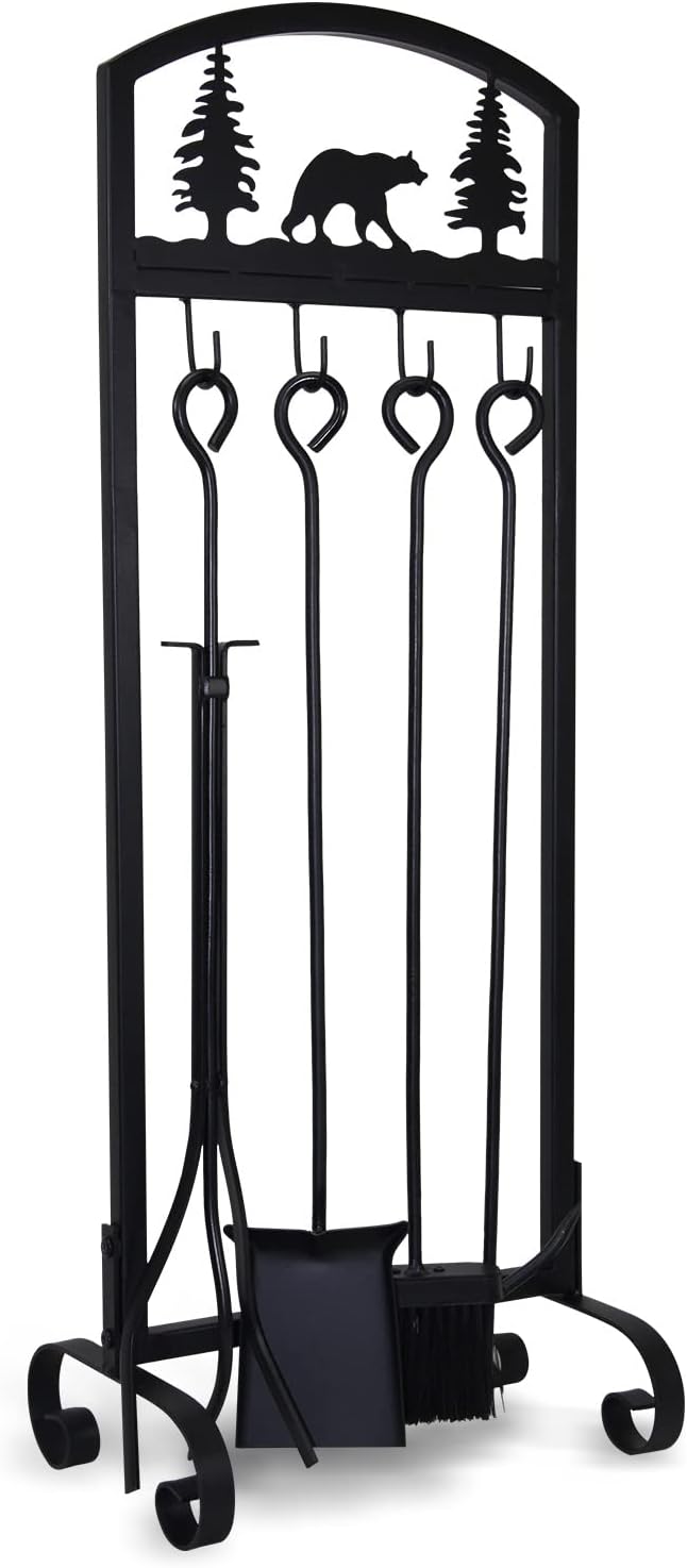Fireplace Tools Set 5 Piece, 30.5 in Wrought Iron, Animal Print