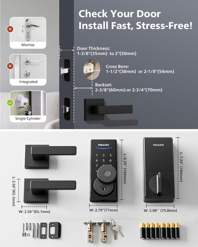 Philips Fingerprint Door Lock, WiFi Front Door Lock Set with Touchscreen
