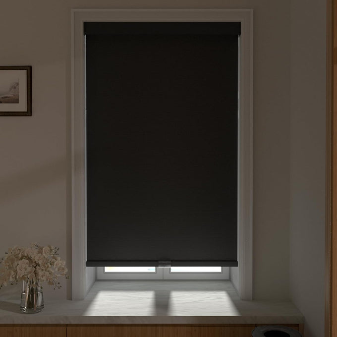 MYshade Cordless Blackout Roller Shades for Windows with Valance, Thermal Insulated UV Blocking Fabric, Cordless Window Blinds for Bedroom & Living Room, Easy Install, 24" W x 72" H, Black