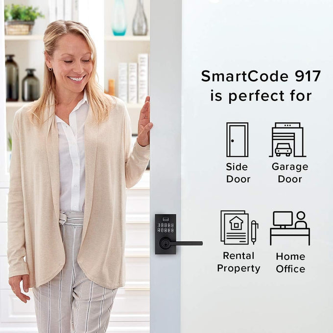 Kwikset 917HFL-514S Smartcode Keypad Electronic with Halifax Lever SmartKey with 6AL Latch and RCS Strike Matte Black Finish