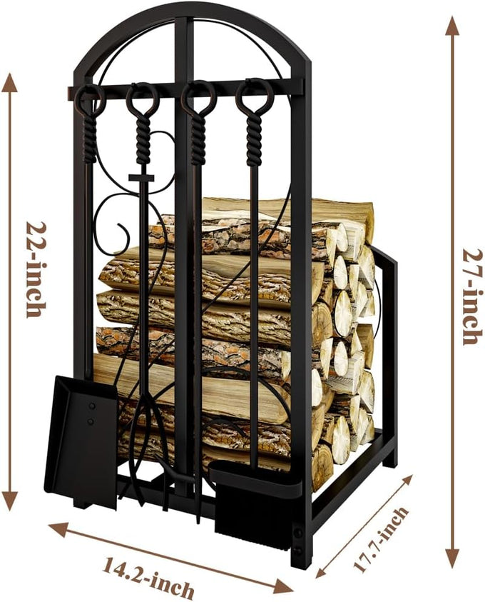 Firewood Storage Rack, Iron, Black, Portable, 20 in