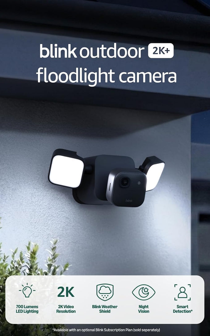Blink Outdoor 2K+ Floodlight Camera (newest model) — Wireless smart security camera, 2K video resolution, 700 lumens, two-year battery life, Sync Module Core included — 1 camera system (Black)