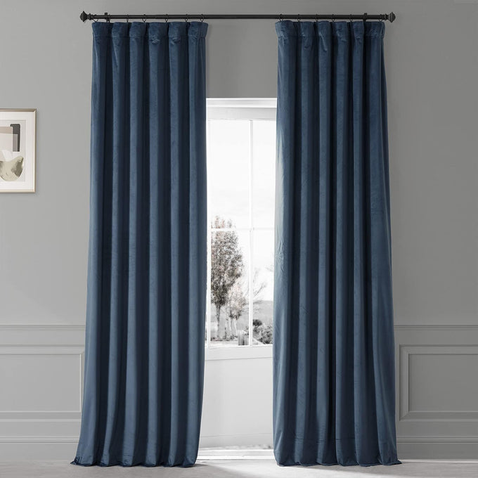 HPD Half Price Drapes Signature Plush Velvet Blackout Curtains for Bedroom (1 Panel), 50W X 96L Hotel Black Out Curtains for Living Room, Thermal Insulated Blackout Curtains for Windows, Varsity Blue