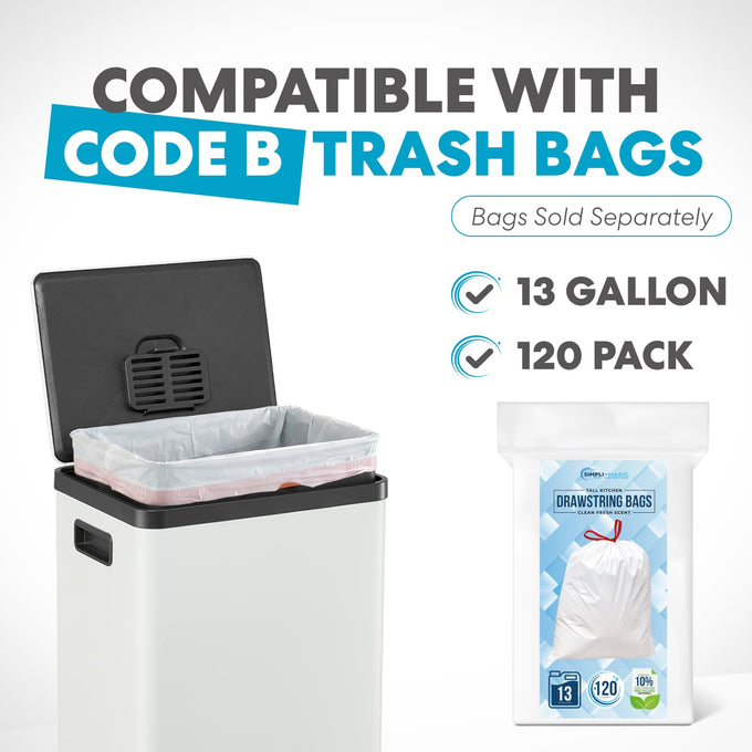SIMPLI-MAGIC 13.2 Gallon (50L) Step Trash Can – Kitchen Garbage Can with Slow-Close Lid – Odor Control, Hands-Free, Easy to Clean, White