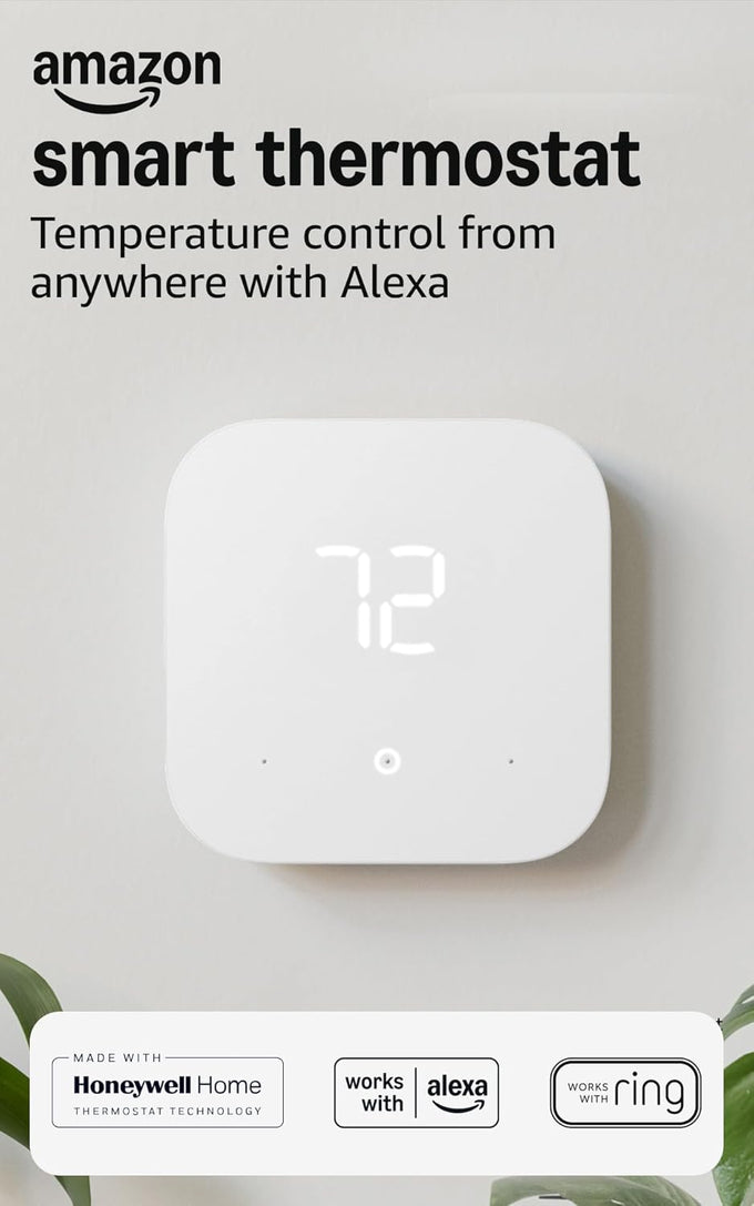 Like-New Amazon Smart Thermostat – Save money and energy - Works with Alexa and Ring - C-wire required