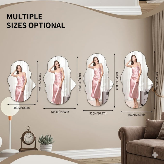 BST FURNH Cloud Shaped Wall Mirror 33.5x20.5 Inch - Large Irregular Asymmetrical Mirror for Living Room Bedroom Bathroom Entryway, Frameless Decorative Wall Mounted Mirror, White