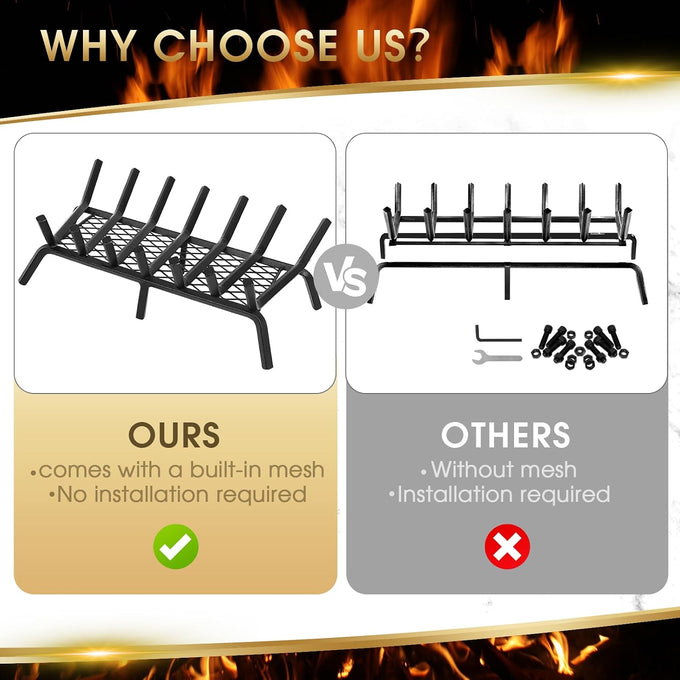 Good GAIN Fireplace Grate 26in Heavy Duty w/Ember Retainer,Fire Log Holder