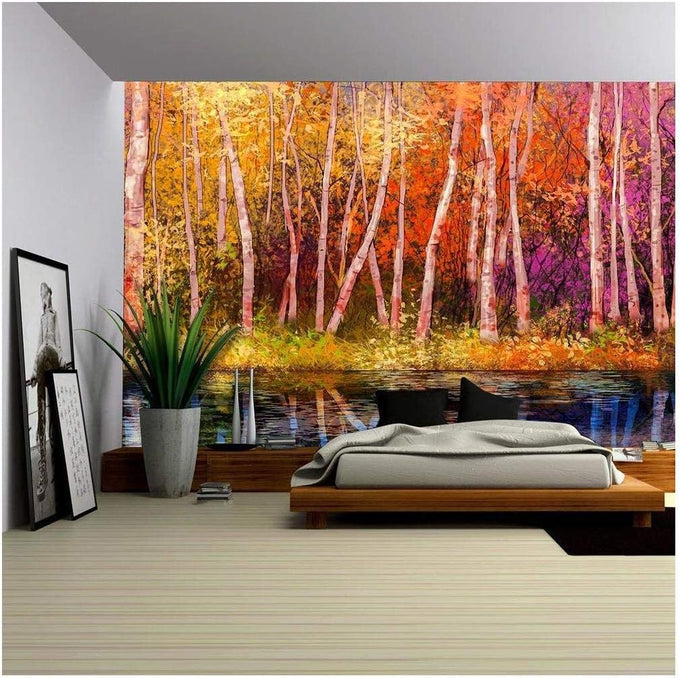 wall26 - Tuscany, Rural Sunset Landscape. Countryside Farm, Cypresses Trees, Green Field - Removable Wall Mural | Self-Adhesive Large Wallpaper - 66x96 inches
