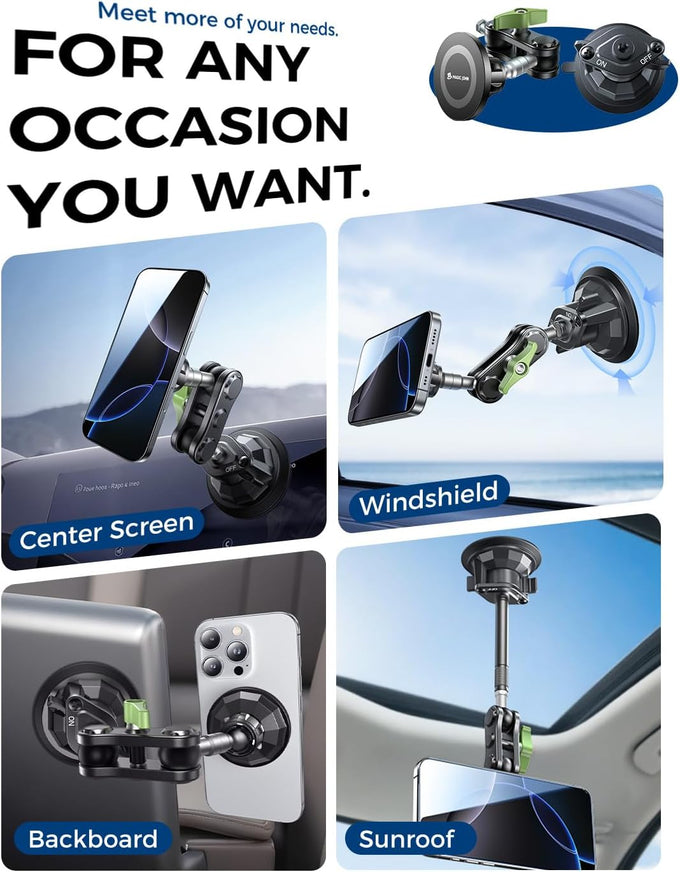 MAGIC JOHN Magnetic Car Phone Holder, Windshield Metal Suction Cup Mount