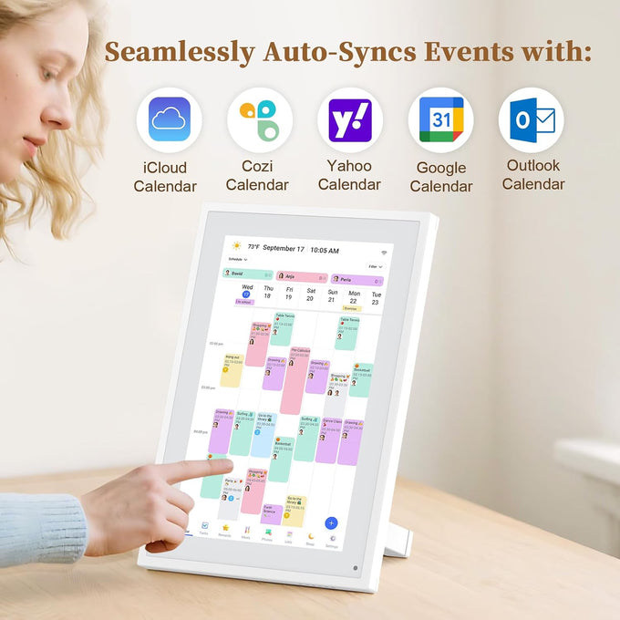 Smart Digital Calendar,10.1"HD Touchscreen Electronic Desk Calendar & Chore Chart, Touchscreen Interactive Display for Family Schedules with Meal Planner & Picture Frame & Lists