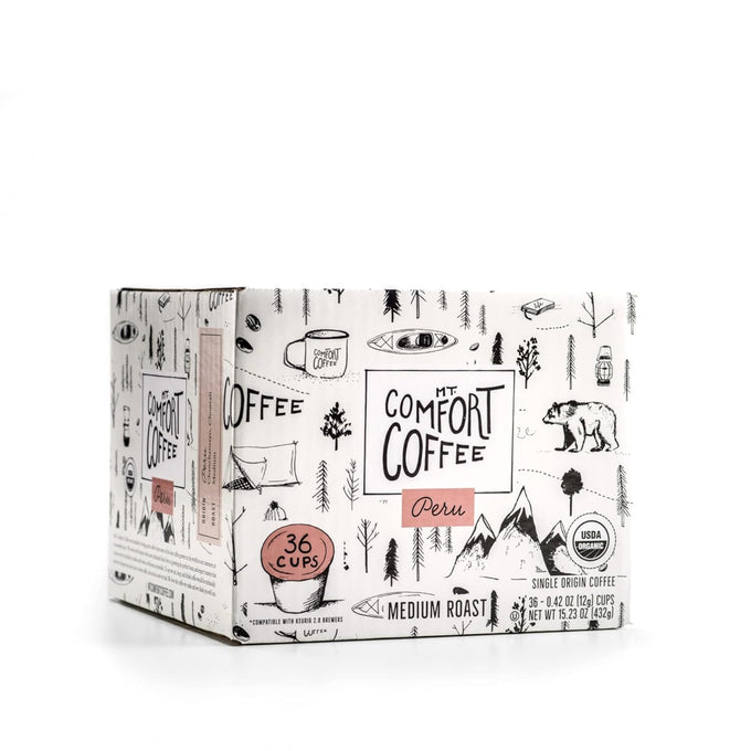 Mt. Comfort Coffee Organic Peru Medium Roast, 80 Count Coffee Pods - K-Cup Compatible Including 2.0 - Roasted Ground Coffee