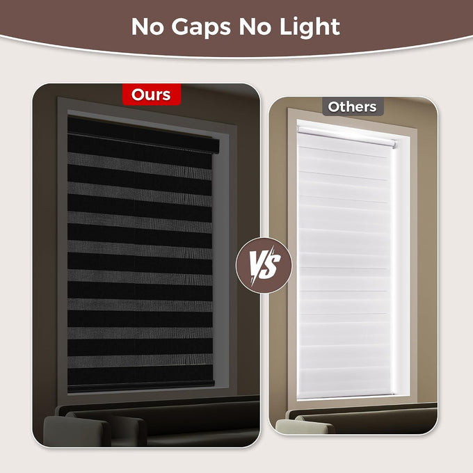 Allesin zen Cordless Zebra Blinds 46" W x 48" H Black, Dual Layer Day and Night Shades, Room Darkening Blackout & UV Protection, Child & Pet Safe, Easy Install, Home Office Window Treatment