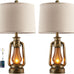 Farmhouse Lantern Table Lamps for Living Room Set of 2 with USB C+A