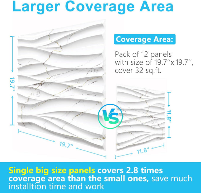STICKGOO Wave 3D Wall Panels, White Marble, 19.7" x 19.7"