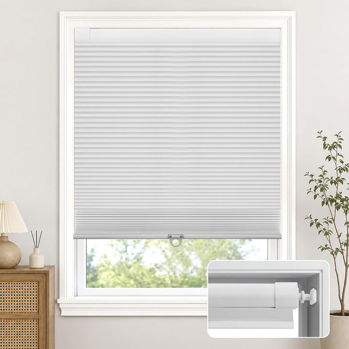 No Tools No Drill Cordless Blackout Cellular Shades White, 34" W x 48" H
