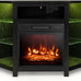 Tangkula Fireplace Corner TV Stand with LED Lights & Smart APP Control for 50 Inches TV, Entertainment Center with Adjustable Glass Shelves, 18” Electric Fireplace, Remote Control, Thermostat