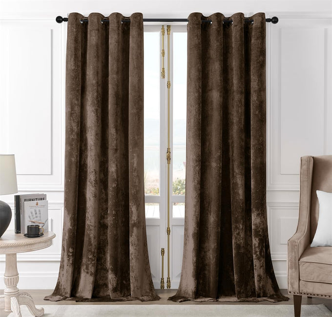 SMILETIME Ivory White Crushed Velvet Curtains 52x96 inch Grommet- 2 Panels