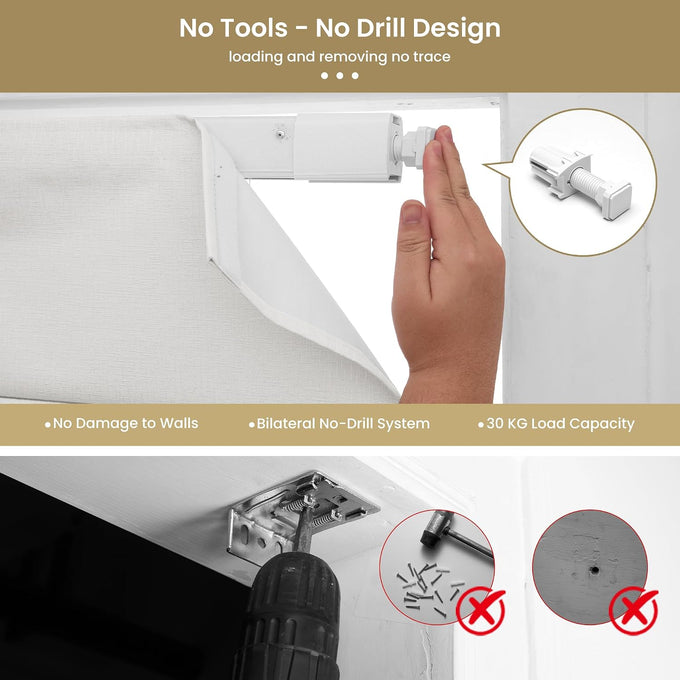 No Tools No Drill Blackout Roman Shades, White, 35" W × 39" H