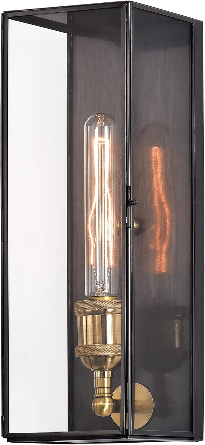Outdoor Wall Light Fixture, Brass Exterior Wall Lantern, Waterproof Outdoor Wall Sconce Front Porch Light with Unique Door Design for Garage Garden Patio Staircase Balcony