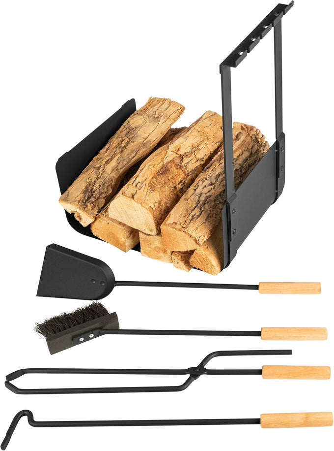 Lavish Home Fireplace Tools Set Indoor Outdoor, Black, 5-Pieces