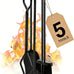 Gtongoko 5 Pcs Fireplace Tools Set 32" Black Wrought Iron Large Fire Tool Set for Outdoor/Indoor Include Chimney Poker, Rustic Tongs, Shovel, Antique Brush and Stand Accessories Set