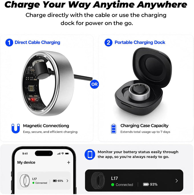 Smart Ring for Women Men, Sleep Tracker, 12 Sports Modes, Size 14 Black